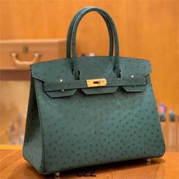 Handbag Women Platinum Ostrich Designer Bag Wax Skin Women's Capacity Hand Green Genuine Leather