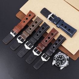 Watch Bands Genuine Leather Watchband 18mm 20mm 22mm 24mm Vintage Three Holes Flat Tail Strap Bracelet Replacement for Men Women 230803