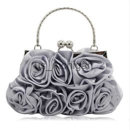 Evening Bags Best Gift For Bridal Clutches Handsewn 14 Rose Flower Handbags For Bridesmaid Gift Purse Luxury Handbag Satin Cloth Dress Bags J230804