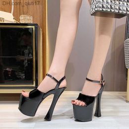 Dress Shoes Summer runway art model high heels sandal pole dance 17CM sexy black platform hate sky high heels Z230804