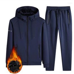 Men's Tracksuits Autumn/winter Casual Suit For Men With Fleece And Thickening Hooded Cardigan Corset Pants Warm Exercise 2 Pieces Of Cl