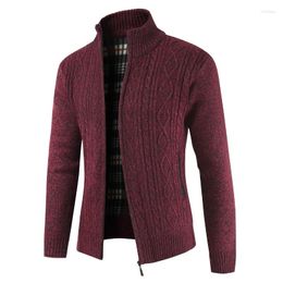 Men's Sweaters Autumn Winter Simple Plus Velvet Thick Warm Cardigan Sweater Slim Mens Knit Shirt Zipper Stand Collar Solid Color Jackets