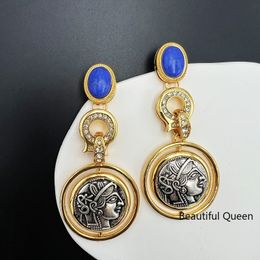 Stud Mediaeval Retro Western Gold Plated Light Luxury Head Personalised 925 Silver Needle Earrings 230803