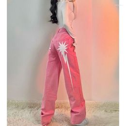 Women's Jeans Y2k Clothes Fashion Women Pants Korean Pink Spicy Girl Printed High Street Waist Loose Wide Leg