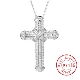 Pendant Necklaces 925 Silver Exquisite Bible Jesus Cross Necklace for women men Crucifix Charm Simulated Platinum Diamond Jewellery N028 230804