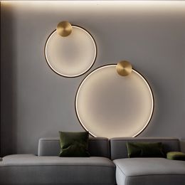 Novelty Items Nordic Art Circle Background Led Wall Lamp Romantic Home Round Ring Decor Livingroom Bedroom Aisle Wall Sconce Lighting 230804