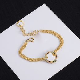 Circle Charm Bracelets Womens Colorful Diamond Bracelet Gold Chain Bangles Female Luxury Hollow Design Bracelet Jewelry