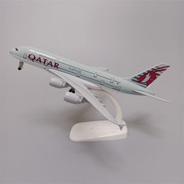 Aircraft Modle 20cm Alloy Metal QATAR Airways Airbus 380 A380 Airplane Model Diecast Plane Model Aircraft w Wheels Landing Gears 230803