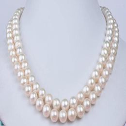 Chains Hand Knotted Necklace Natural 8-9mm Double Layer White Freshwater Pearl 2 Rows Choker 18-19inch