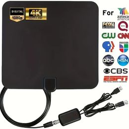 Amplified Indoor HDTV Antenna - 4K 1080p VHF UHF Television Local Channels - Detachable Signal Amplifier - 13ft Coax Cable Included