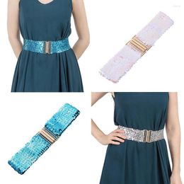 Belts Gold Buckle Sequin Stretch Belt Professional 60cm Elastic Disc Eye Catching Wide Waist Dresses