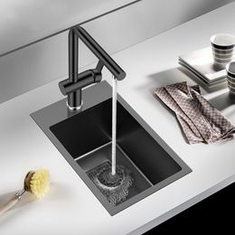 Nanometer 304 Stainless Steel Handmade Kitchen Sink 220mm Depth Small Size Single Above Mount Bar Counter Kitchen Sink