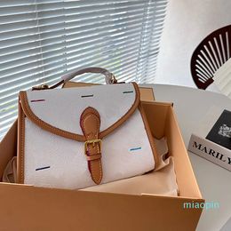 2023-Messenger Shoulder Bag Women Briefcase Crossbody Bags Coated Canvas Coloured Letters Leather Strap Golden Hardware Retro Handbags Purse 24cm