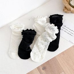 Women Socks Women's Black Lace Stockings Hollow Transparent Cotton Japanese Solid Color Princess