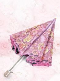 Umbrellas Sunny Umbrella Sun And UV Protection Female Lace Embroidery Dual Folding Princess Black Coating Unbrella