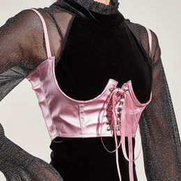 Belts Streetwear Gothic Dark PU Leather Crop Top Women Hook Lace Up Punk Style Tank Female Cummerbunds Corset Tops Y2k Accessories