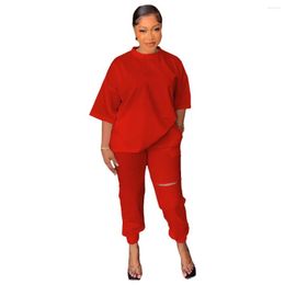 Ethnic Clothing African Clothes Women 2 Piece Set T Shirt Tops And Hole Pants Suit 2023 Summer Fashion Solid Casual Outfits