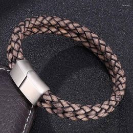 Charm Bracelets Vintage Double Layer Weave Leather Rope Mens Jewelry Stainless Steel Magnet Clasp Braided Bangles Male Wristband PS504