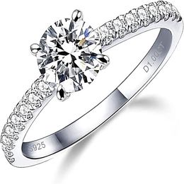 1/1.5/2 CT Moissanite Engagement Rings for Women, Round Cut D Colour VVS1 Clarity Lab Created Diamond and 925 Sterling Silver with 18K White Gold Vermeil Promise Ring