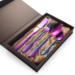 Dinnerware Sets 4pcs Gold Cutlery Tableware Set Frosted 18/10 Stainless Steel Fork Spoon Knife Rose Dinner Holiday Gift