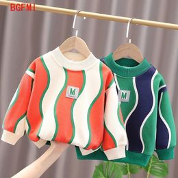 Hoodies Sweatshirts Autumn Winter Long sleeve Tshirt Kids Girl Sports Pullover Boy's Plush Stripe Sweatshirt Kid's Sweater Tops baby Undercoat 29Y 230803