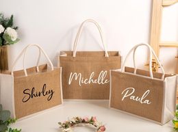 Gift Wrap Personalized Burlap Tote Bag Bridesmaid Gift Custom Name Jute Bag Beach Bag Wedding Favor Gift for Her Mothers Day Gift 230804