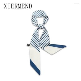 Scarves 2023 Fashion Woman Silk Scarf For Women Striped Handle Bag Ribbons Brand Head Long Accessories