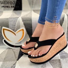 Sandals Sandals Women Wedges Shoes Platform Summer Casual Solid Women Girls Wedges Shoes Slip-On Girls Plus Size Flip Flops 230804