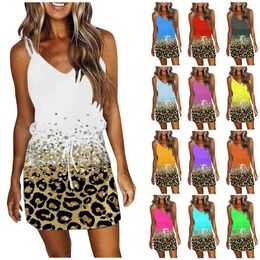 Casual Dresses Women'S Summer Dress Sexy Sleeveless V-Neck Printed Leopard Strapless Fashion Beach Sun Mini With Pockets Vestidos