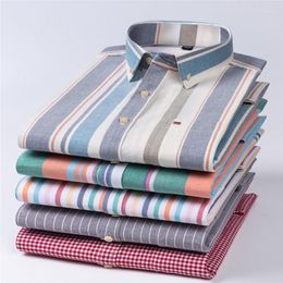 Men's Casual Shirts Easy Care Shirt Men White Cotton Long Sleeve 7XL Oxford Pocket Formal Striped Plaid Mens Slim Fit