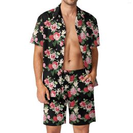 Men's Tracksuits Retro Flower Print Men Sets Rose Leaf Casual Shirt Set Trending Vacation Shorts Summer Custom Suit 2 Piece Clothing Big