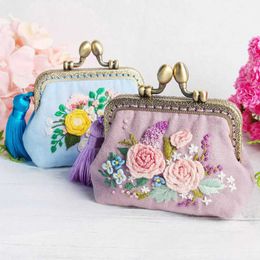 Chinese Style Products DIY Ribbon Flowers Embroidery Wallet for Beginner Needlework Kits Cross Stitch Series Arts Crafts DIY Coin Purse Materials