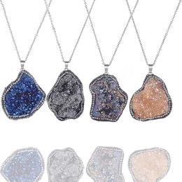 Irregular Natural Stone Quartz Necklace Micro Inlay Rainbow Reiki Healing Crystal Pendant Necklaces For Women
