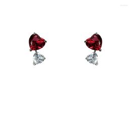 Dangle Earrings Fashion Light LuxuryTitanium Steel Temperament Niche Design Sense Irconia Red Heart-shaped Women's Drop Jewelry Gift