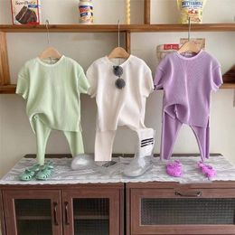 Clothing Sets Kids Clothes Set Summer Children Long Sleeve O-neck T-shirt Tops Pants Two Piece Baby Boys Girls Thin Home Pajamas Suits