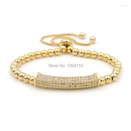 Charm Bracelets 30x6mm Micro Pave Clear CZ Hexagon Arc Tube Bead Bracelet Gold Or Silver Plated