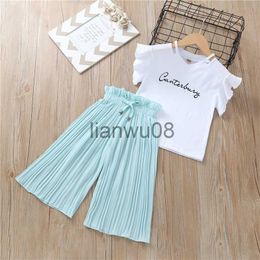 Clothing Sets New Fashion Baby Girls Clothes Sets Summer Short Sleeve Wide Leg Pants Children Clothing Kids Outfits Teen 5 7 9 10 12 Years x0803