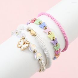 Strand Korea Colourful Resin Heart Butterfly Pendant Bracelet Set For Girls Sweet Cute Handmade Polymer Clay Pearl Hand Charm Jewellery