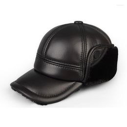 Ball Caps Winter Outdoor Men's Leather The Bomber Hat Thicken Cowhide Baseball Keep Warm With Ears Dad's Hats Sombrero