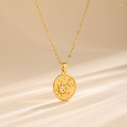 Pendant Necklaces In Oval Moon Star For Women Trendy Stainless Steel Neck Chains Jewellery Female Fashion Accessories On