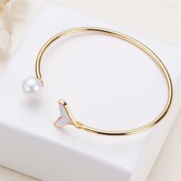 Bangle Freshwater Pearl Bracelet Shell Fishtail Gold-Plated Copper Hand Ornament Wholesale Round Edison Lovely Jewelry For Woman