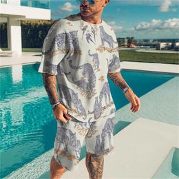 Men's Tracksuits Men Fashion Sports T-shirt Short Sleeve Suit Summer Casual Personality Street Jogging 3D Print Oversized Size Two-piece Set