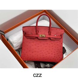 Ostrich Bags Handbag Gold Buckle Silver High-end Bride Red Colour Atmosphere Portable Genuine Leather