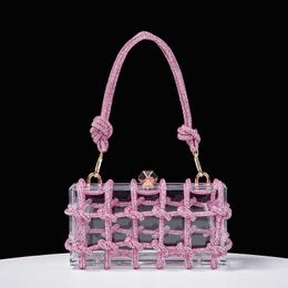 Summer New Transparent Woven Bag Women s Trend Acrylic Box Small Square Underarm Dinner Handbag 230804