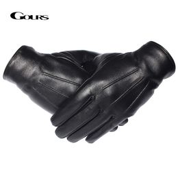 Fingerless Gloves GOURS Winter Men Genuine Leather Touch Screen Black Real Sheepskin Wool Lining Warm Driving GSM050 230804