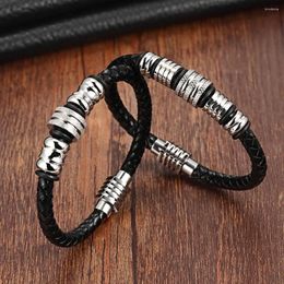 Charm Bracelets XQNI Trendy 6mm Wide Men Black Leather Bracelet 316L Stainless Steel Geometric Pattern Magnet Clasp Male Jewellery