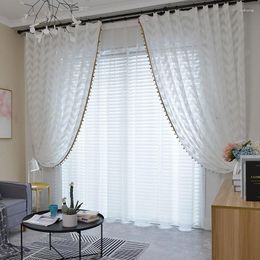 Curtain Geometric Wave Luxury Window Screening White Voile Semi-shading Living Room Bedroom Balcony Tulle