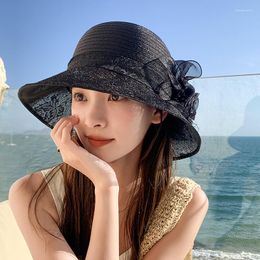 Wide Brim Hats Summer Women's Elegant Flower Pot Hat Outdoor Travel Sunshade Sunscreen Cool Fisherman Tide