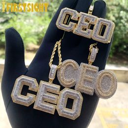 Pendant Necklaces Iced Out Bling CZ CEO Necklace Two Tone Color Cubic Zirconia Letters Hip Hop Men Women Jewelry 230803