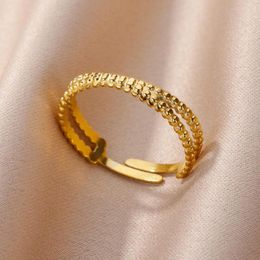 Cluster Rings Stainless Steel For Women Adjustable Gold Plated Finger Ring 2023 Trend Luxury In Design Jewerly Anillos